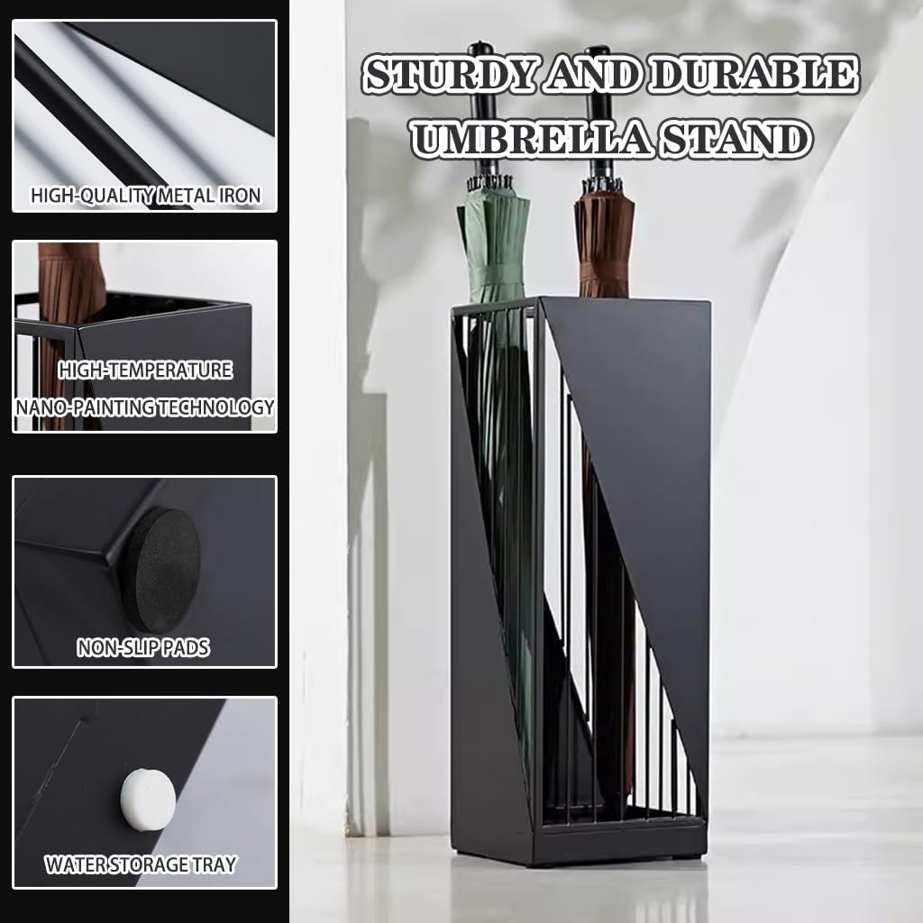 Nordic Style Semi Hollow Umbrella Holder Rack with Round Hook for Entryway Creative Iron Art Stand for Office Ideal for Cane/Walking Sticks Black Color.