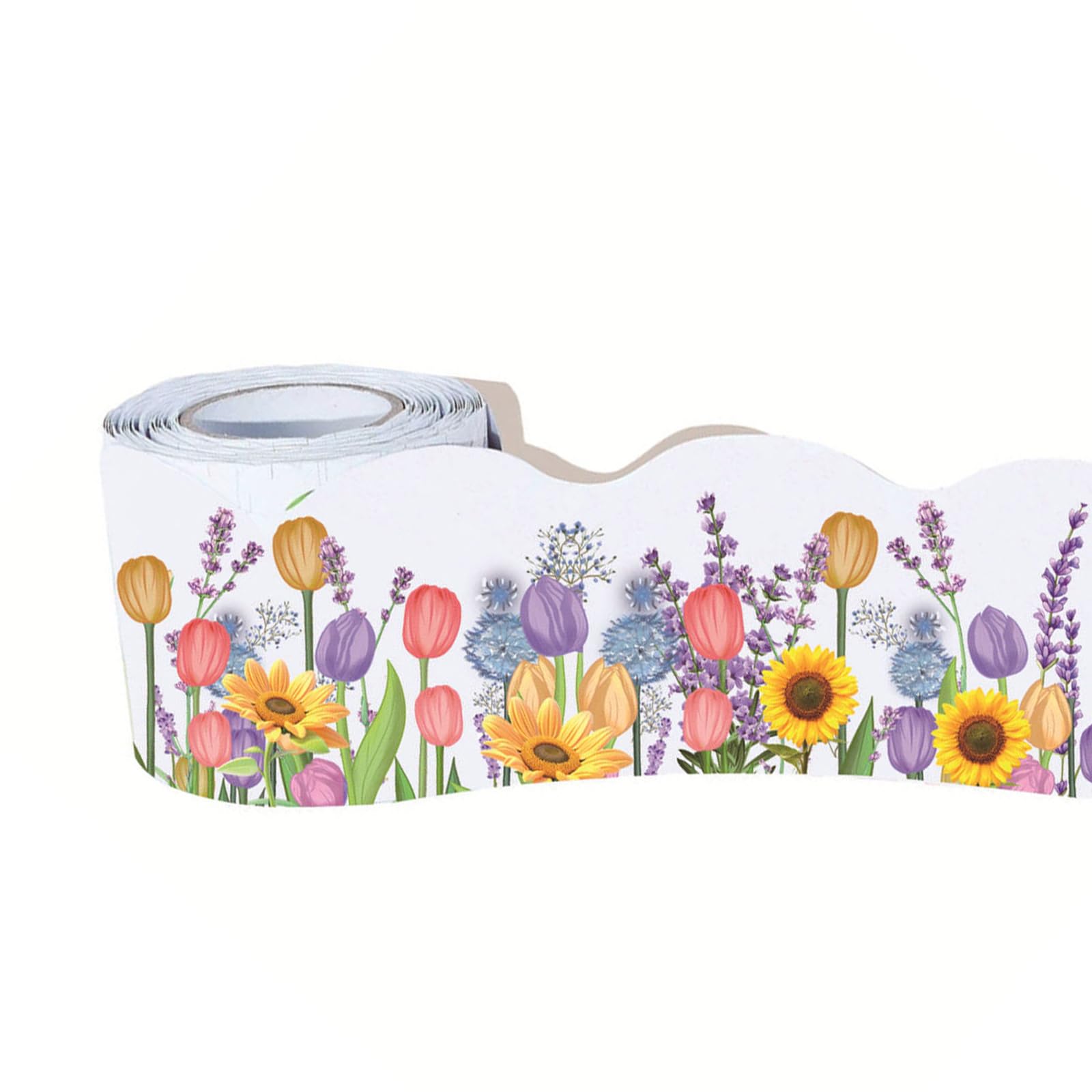 Kalttoy Multicolor Adhesive Border Trim For Classroom Tulips Decorative Scalloped Trim Strips Bulletins Board Border Wall Decorations Wall Decorations