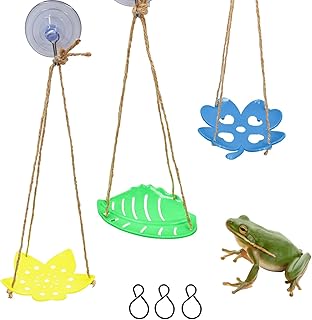 3-Pack Plastic Swing Toys for Terrariums – Suction Cup & Rope Accessories for Tree Frogs, African Dwarf Frogs, Toads & Small Reptiles