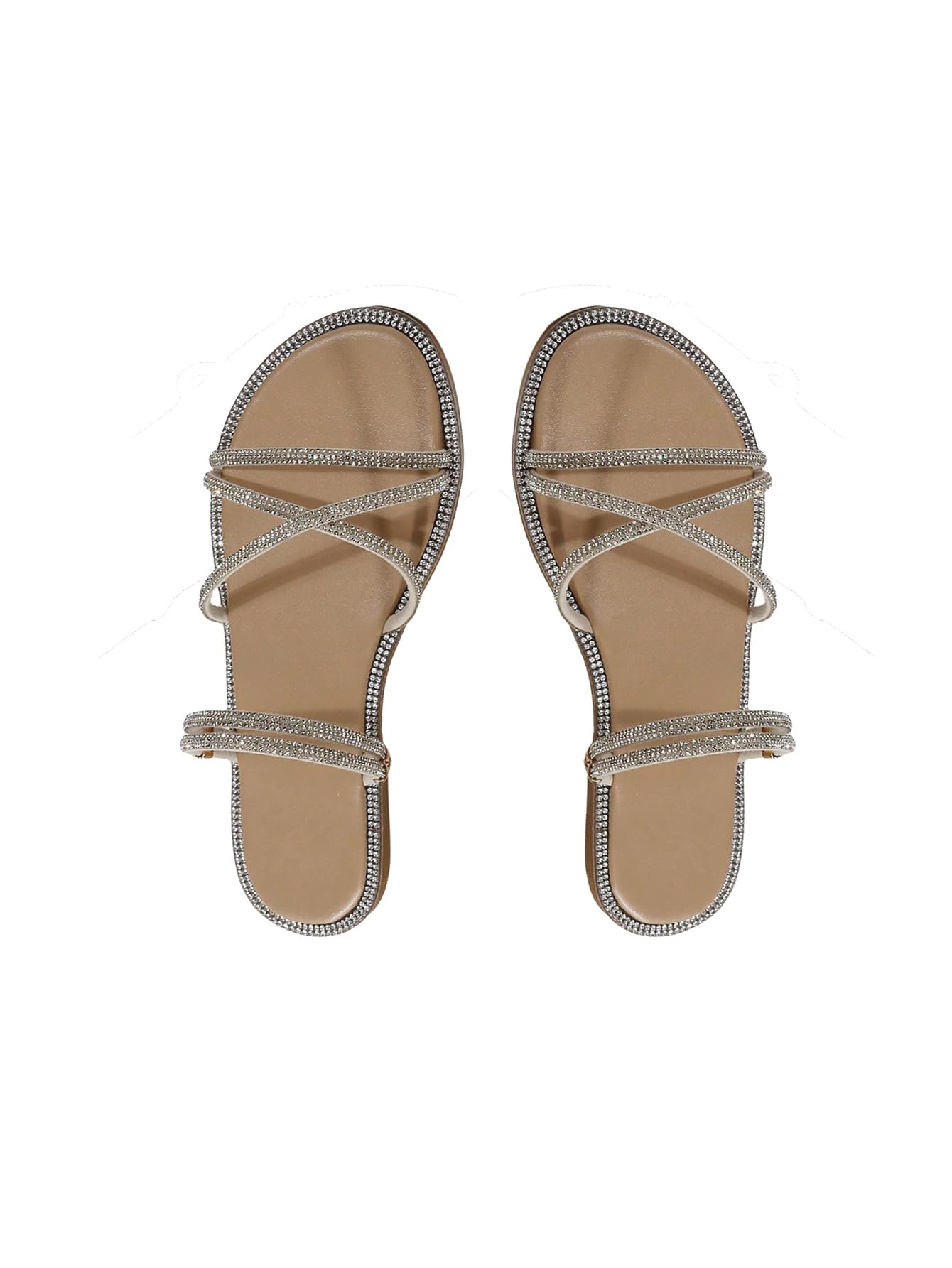 Women's Rhinestone Strappy Open Toe Slide Sandals Slip on Casual Flat Sandals