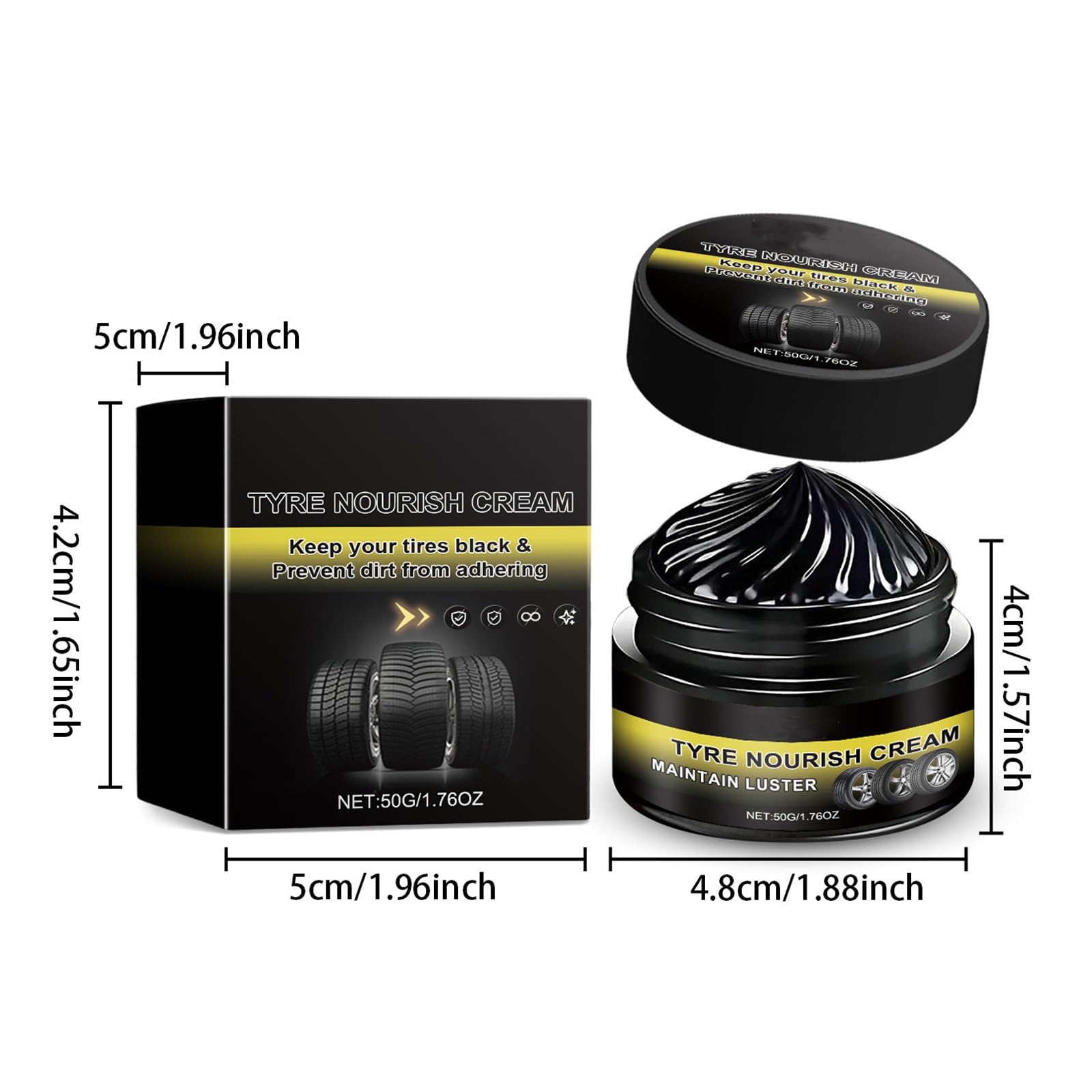 Tyre Nourish Cream, Tire Coating Paste, Powerful Wheel Cleaning Refurbish Wax, Car Tires & Plastic Trim Renewal Paste, for Car Trucks Motorcycles Tires, Restores Black Gloss, Blocks UV (2PCS) — view 7