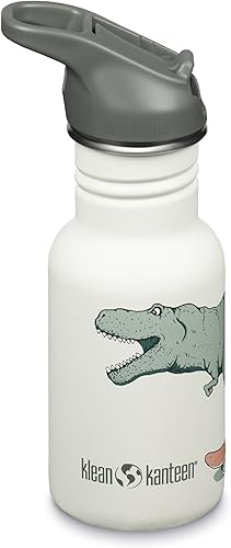 Klean Kanteen Botella de Agua Clásica para Niños de 12 oz con Tapa Deportiva Flip Seal y Pajita - Tapa 100% a Prueba de Fugas - Material de Acero
