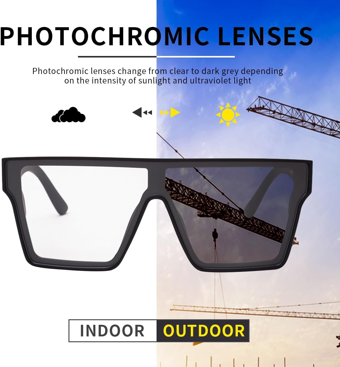 TransitionSafety GlassesWithPhotochromicIndoor/Outdoor ANSI Z87 Anti-BlueLightUV400 Protection