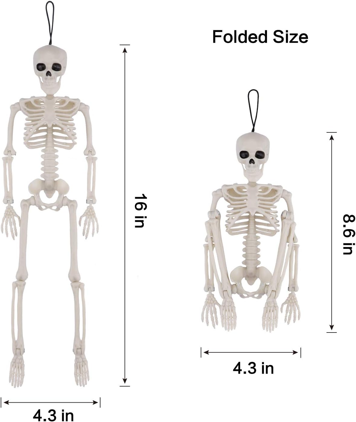 Halloween Skeleton- Full Body Posable Halloween Skeleton with Movable Joints for Best Halloween Decoration,Graveyard Decorations, Haunted House Accessories（2 Pack 16"）