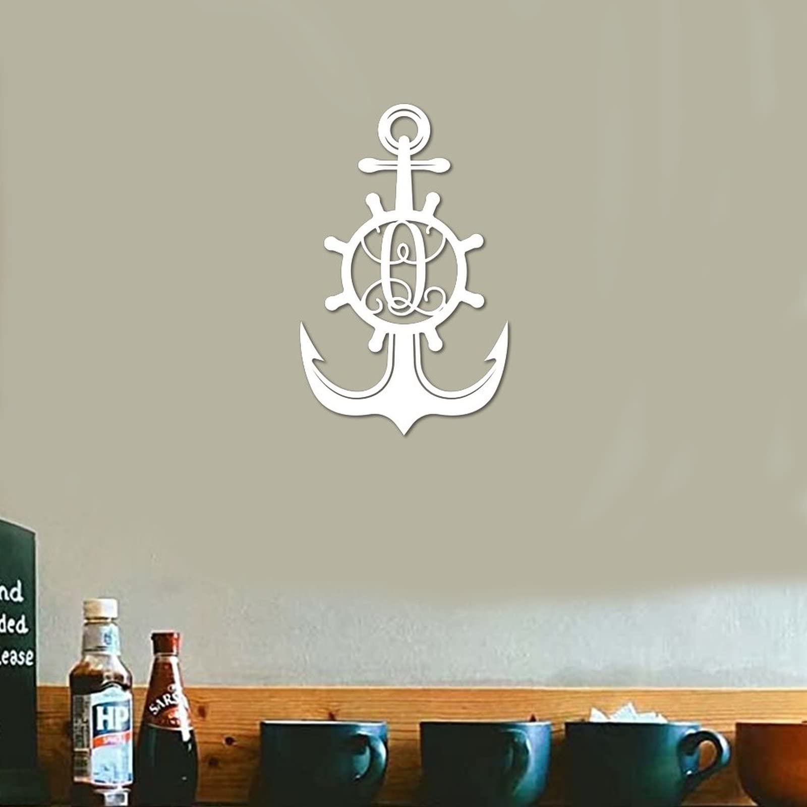 Monogramme personnalisé en métal ancre nautique lettre Q art mural 35cm
