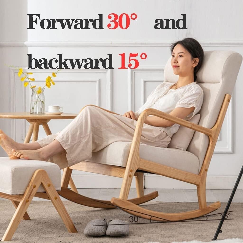 Upholstered Rocking Chair with Ottoman, Modern Nursery Glider Chair, Solid High Back Armchair for Living Room (Blue)(Purple)