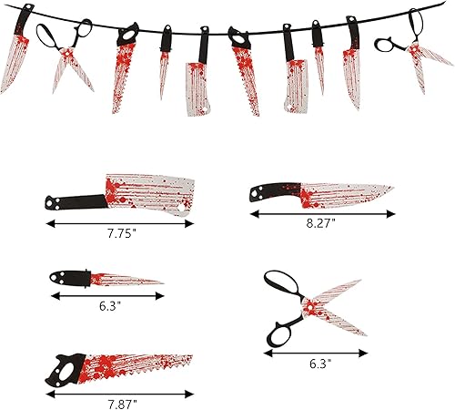 Miniatura 3 de ZEAYEA Juego de 5 banderines de guirnalda sangrienta decoración de Halloween para casa encantada bar oficina hogar decoración de patio pancarta