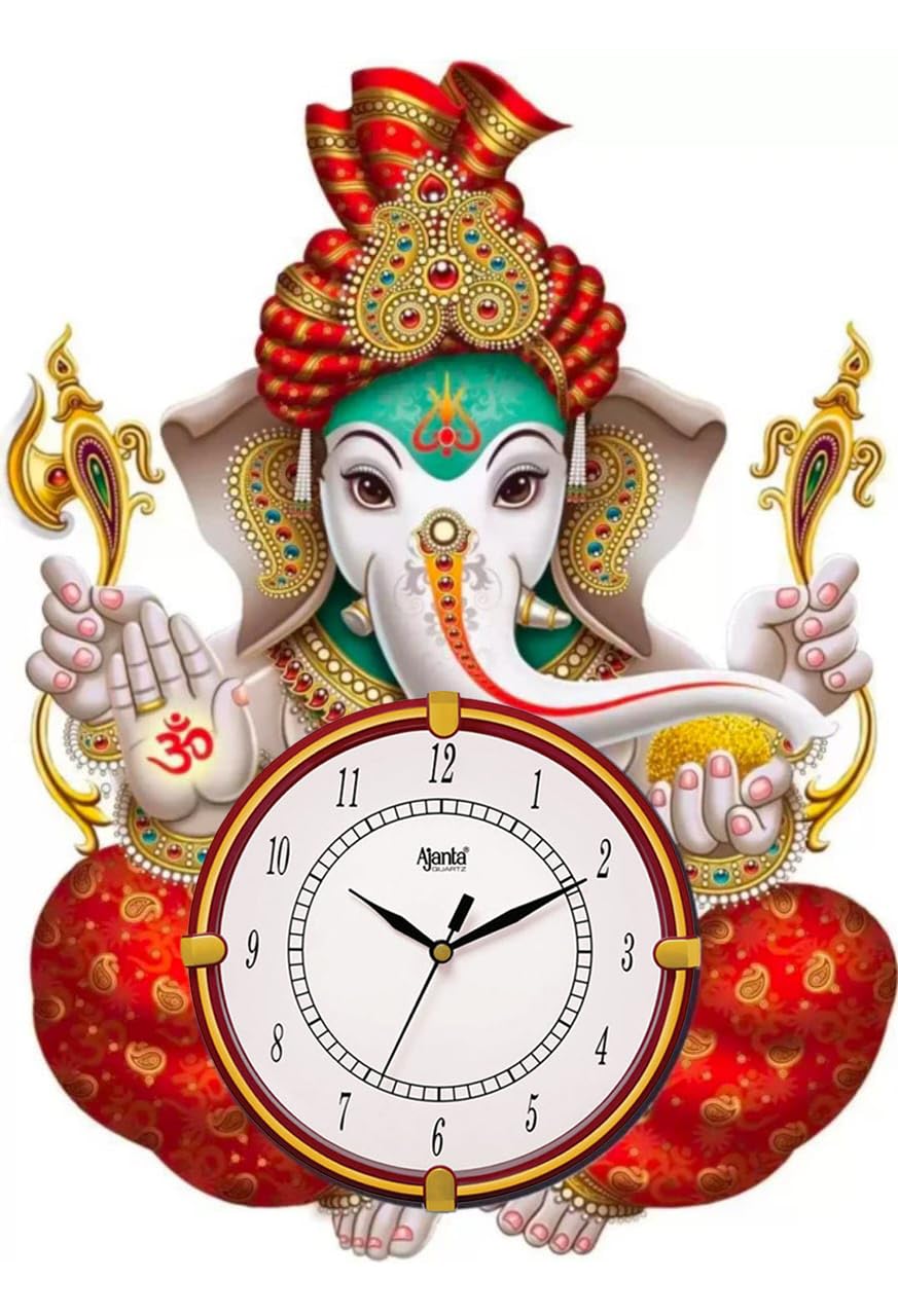 Ajanta Wall Clock Wooden Wall Clock Ganesha Ji Wall Watch(33x30 cm)-image-16