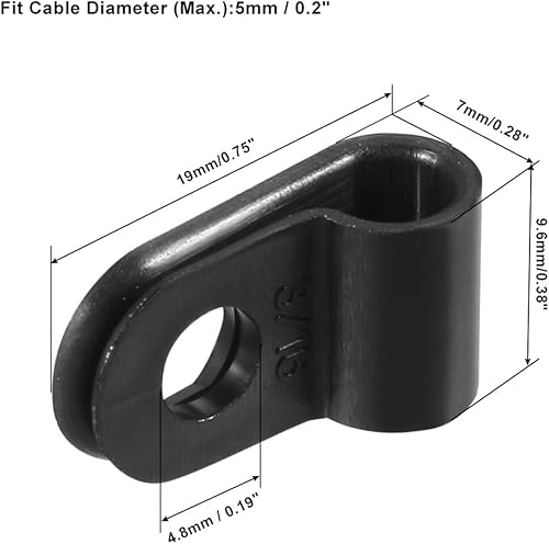Miniatura 3 de uxcell 100 Uds Nylon R-Type Cable Clamp Organizador Cable Clips para Gestión de Cables 0.197 in Negro CC-0.5