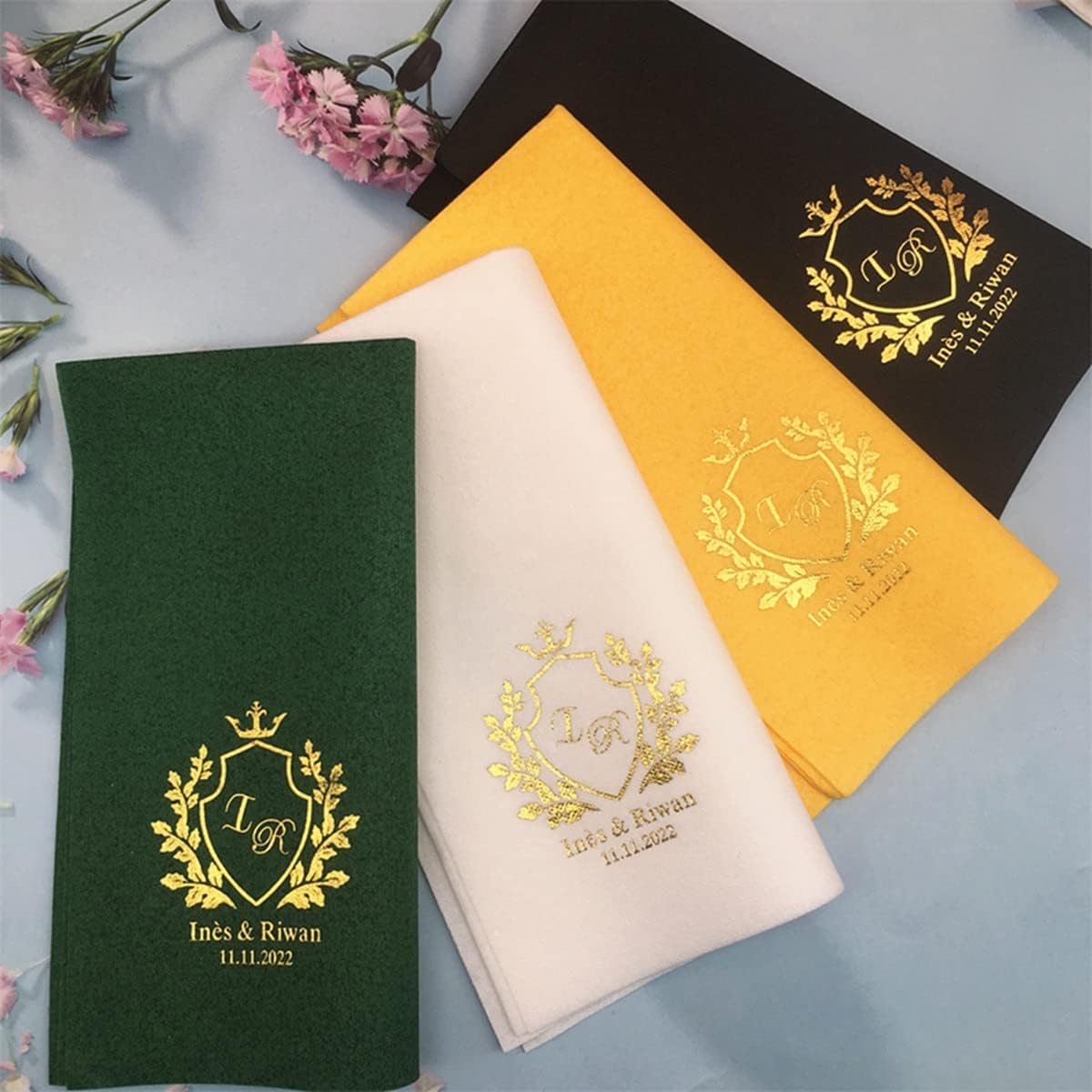 jifu Personalized Napkins Personalized Napkins Wedding Anniversary Engagement Printed Custom Monogram Cocktail Beverage Luncheon Dinner Guest (50pcs)