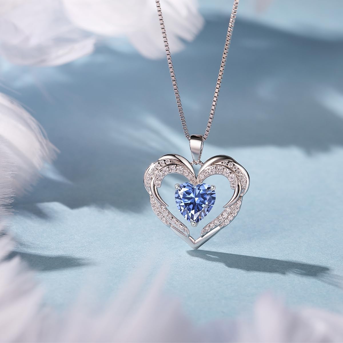 Heart Necklaces Valentine's Gift for Women, Birthstone 925 Sterling Silver Angel Wings Love Pendant Necklaces for Women, Jewelry Gifts for Wife, Anniversary, Mother's day - Image 4