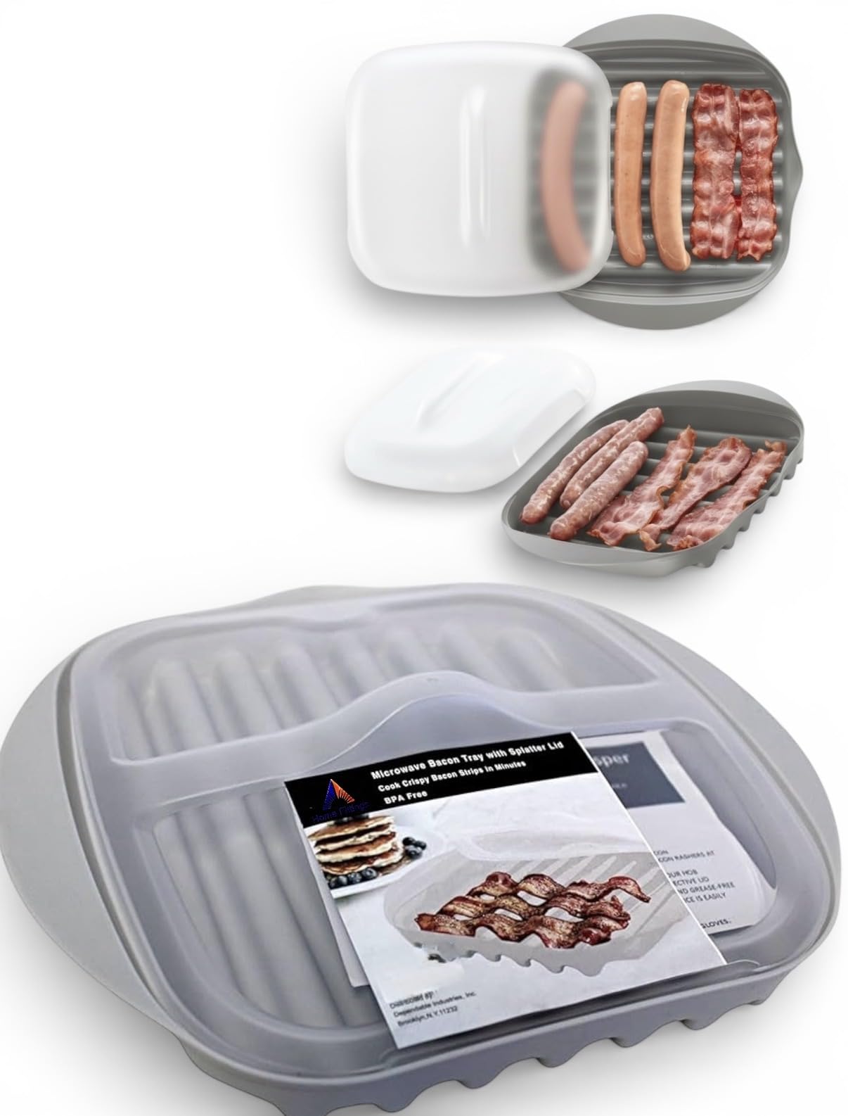 Home Fittings Microwave Bacon & Sausage Cooker Maker with Lid, Grey, Heat & Eat Turkey Ranches BPA Free