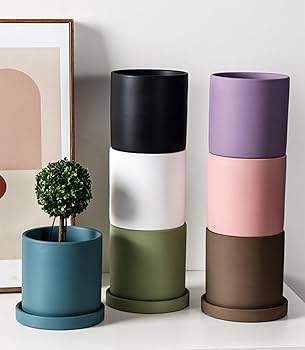 Amazon.co.jp: 陶器鉢 セラミック 鉢 受け皿付き 観葉植物 円筒