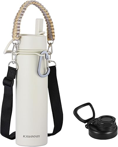 Miniatura 39 de KXIAOCHEN Botella de agua aislada, botella de agua de acero inoxidable, 2 tapas (con pajilla y tapa con asa), botellas de agua metálicas de boca