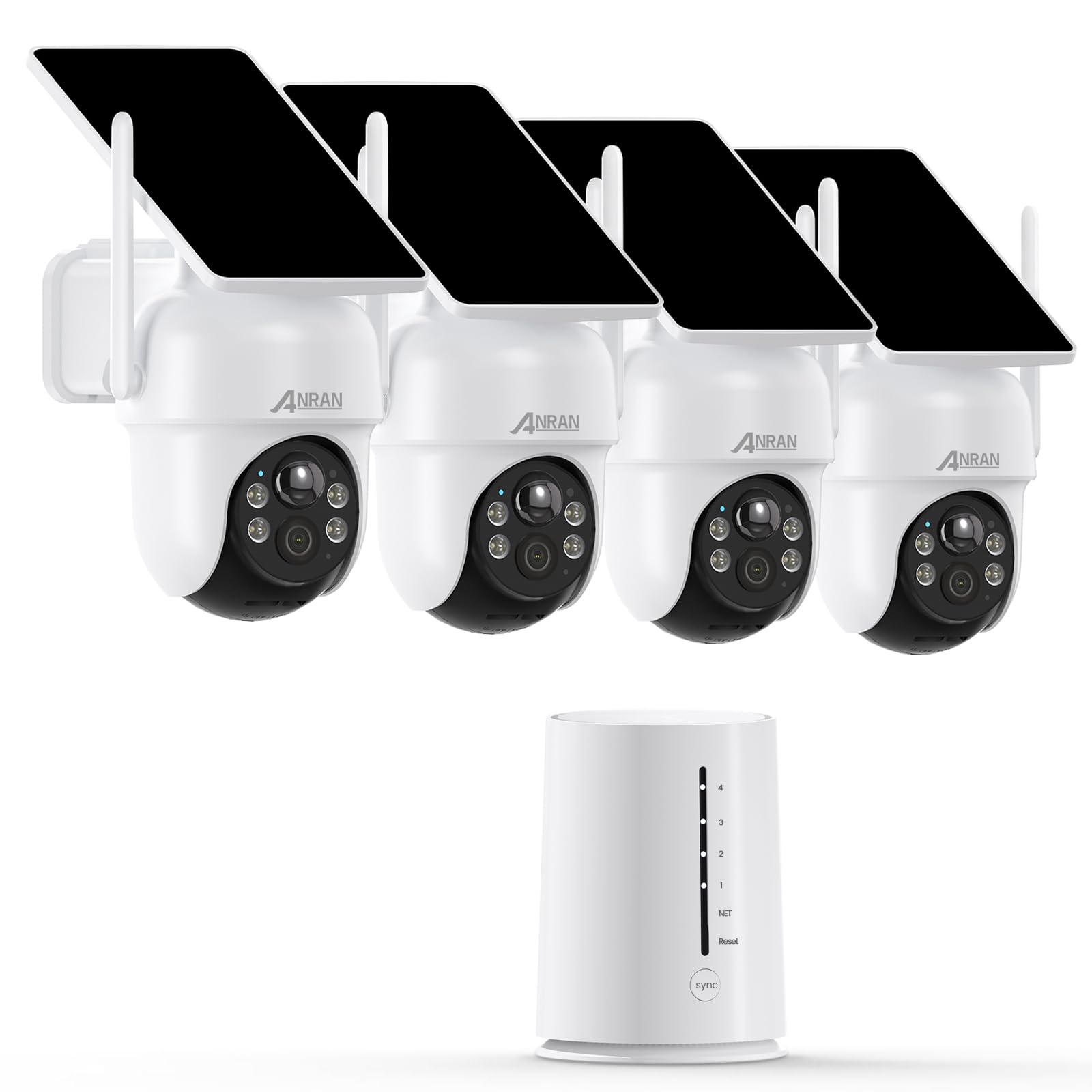 ANRANSolar Security Cameras Wireless Outdoor, 4MP FHD Battery Powered Home Security System, 4-Cam Kit with Integrated Solar Panel, 2-Way Audio, Color Night Vision, 64G Local Storage, No Monthly Fee