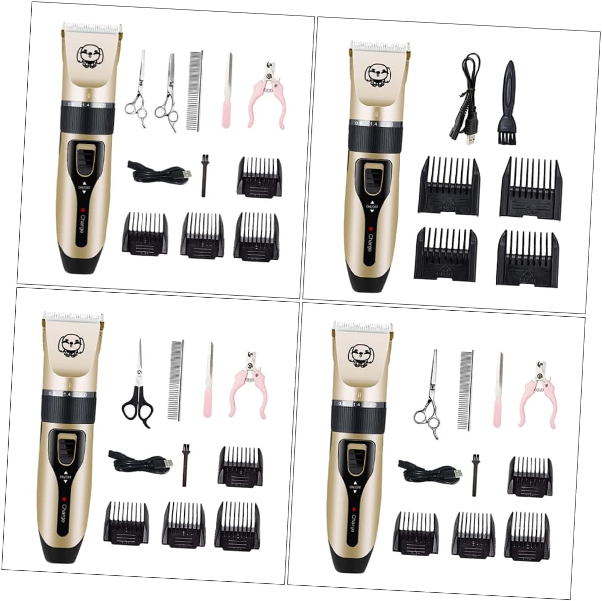 MERRYHAPY 4pcs USB Pet Hair Clipper for Dogs Electric Grooming Tool Safe Blade Low Noise Design Includes Plastic Scissors for Home Grooming No Oil Needed