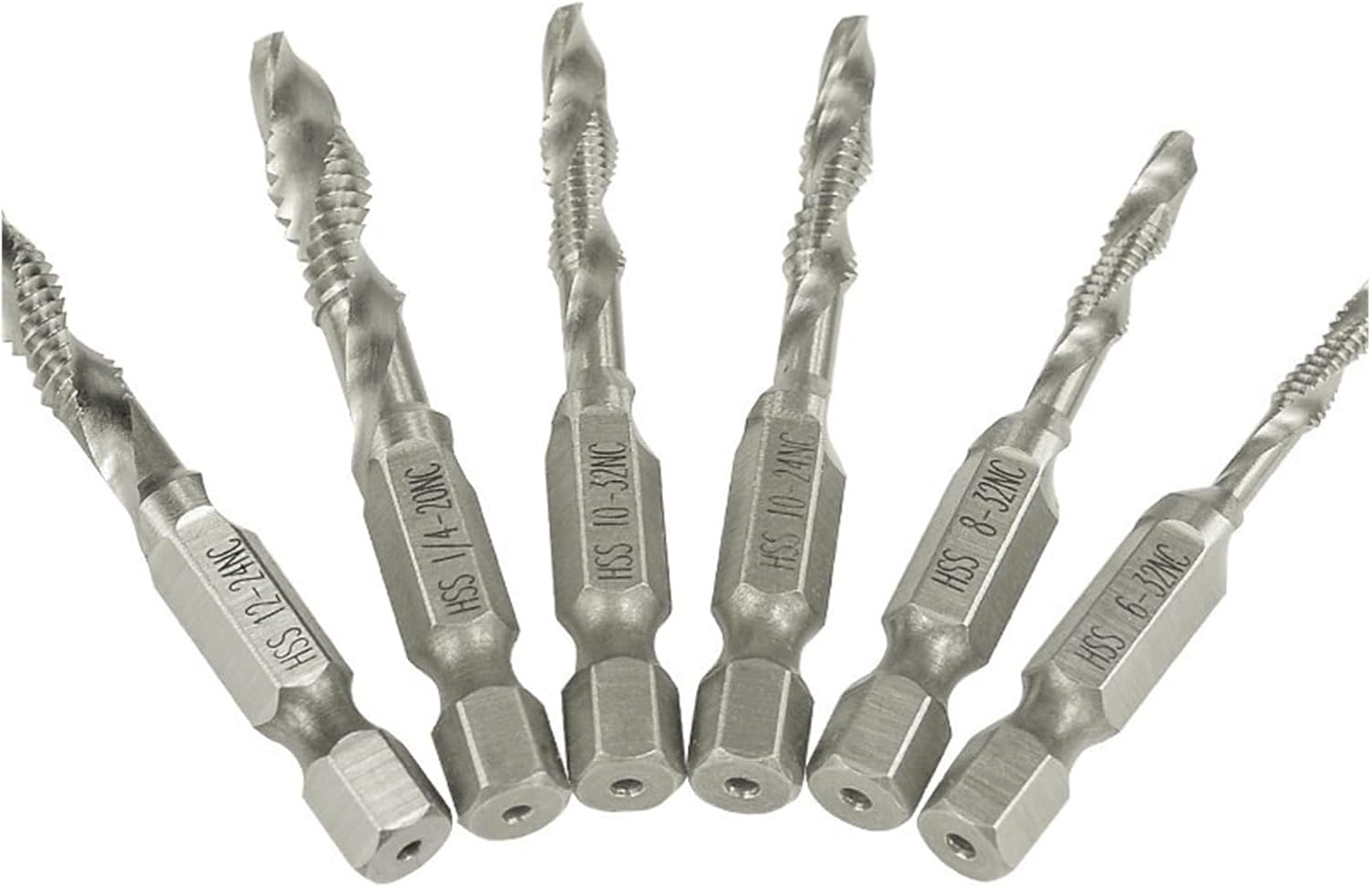 1/4 Hex Shank Composite Tap 6-32 8-32 10-24 10-32 12-24 1/4-20 HSS Machine Tap Spiral Point Thread Drill Tools (Color : 12I24 NC)