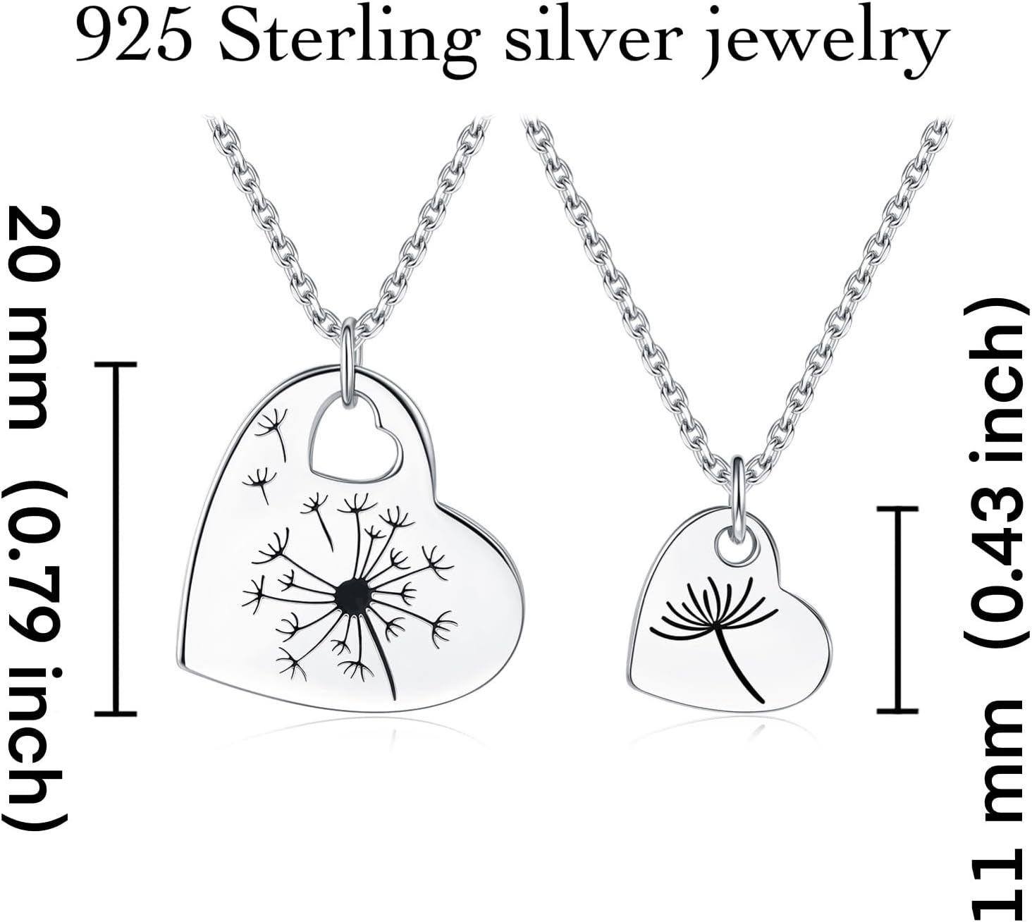 925 Sterling Silver Mother Daughter Necklace Set for 2 Matching Dandelion Heart Jewelry Mother's Day Birthday Gifts - Image 6
