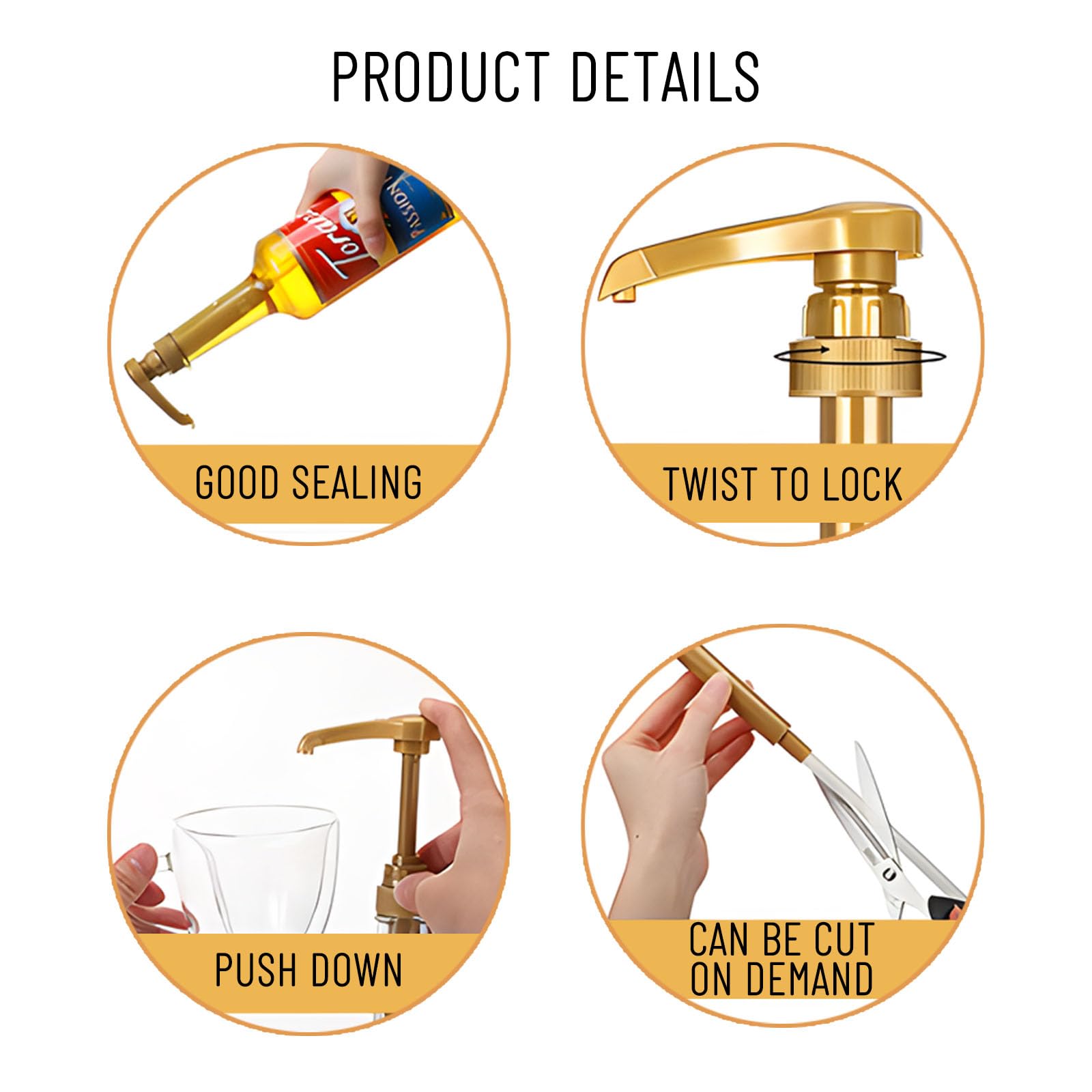 6 Pezzi Pompa per Sciroppo di Caffè Kit, Pompa Dosatrice per Bottiglie da 750ml/25.3Oz, Pompe per Sciroppo, Dispenser Pompa Sciroppo per Bar e Casa (2Dorati+ 2Neri+ 2Bianchi)