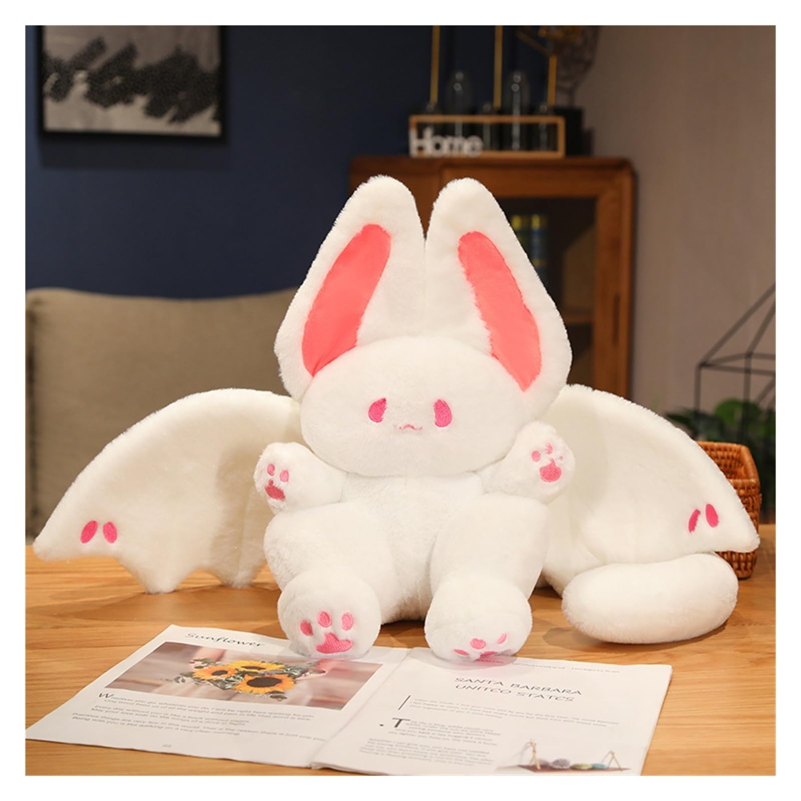 KUKUShining Cute Bat Plush, Soft Fluffy Rabbit Plushie Cartoon Bunny Toy Doll for Kids Adults Halloween Birthday Gifts(Pink,25cm/9.8in)