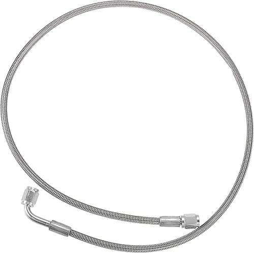 AN3 - Línea de alimentación de aceite turbo de acero trenzado de 90 grados a extremo de manguera recto, turbocompresor remoto de 34 pulgadas, línea