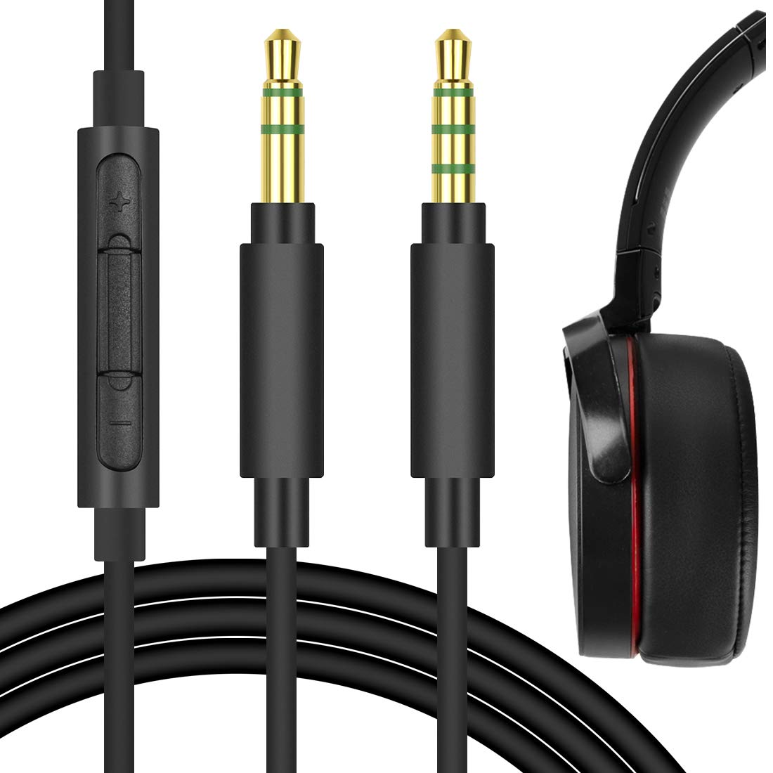 Geekria Audio Cable with Mic Compatible with Sony ULT WEAR, WH-XB910N, WH-1000XM6/1000XM5 Headphones, 3.5mm Replacement Stereo Cord with Inline Microphone (4 ft/1.2 m)