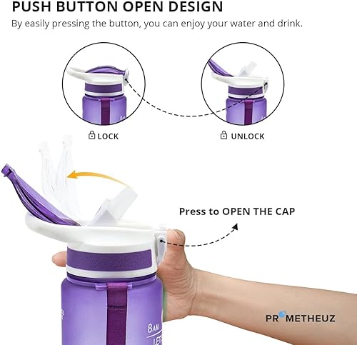 Miniatura 5 de Botella de agua de 32 onzas con pajilla, botella de agua con frases motivadoras y marcador de tiempo, botellas de agua a prueba de fugas y libres de