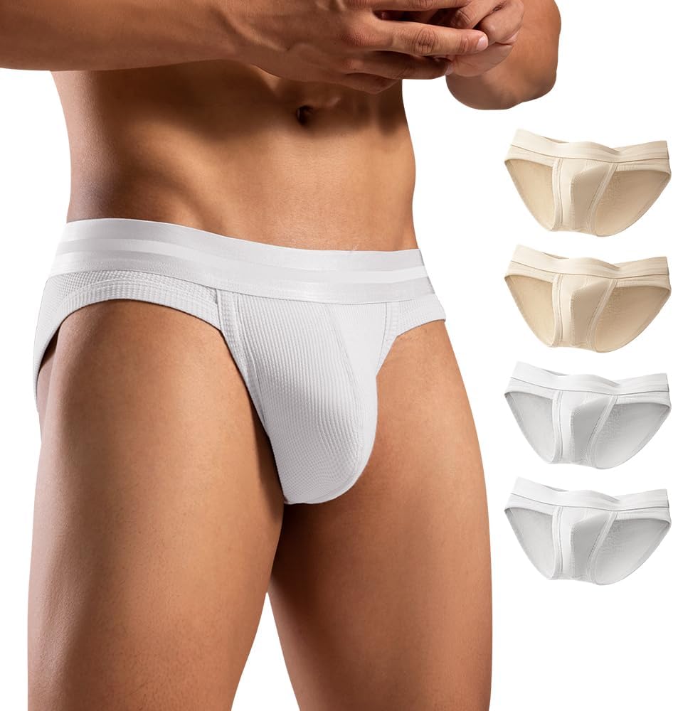 Hgn Men's Cotton Blend Briefs - Breathable Mesh Underwear with Wide Comfort Waistband, 4-Pack Essential for Daily Wear