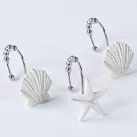 Vista 22 de Cortina de ducha Tremiti Aqua Starfish de poliéster, cortinas impermeables para baño con rayas verdes impresas, 72" x 78" extralarga