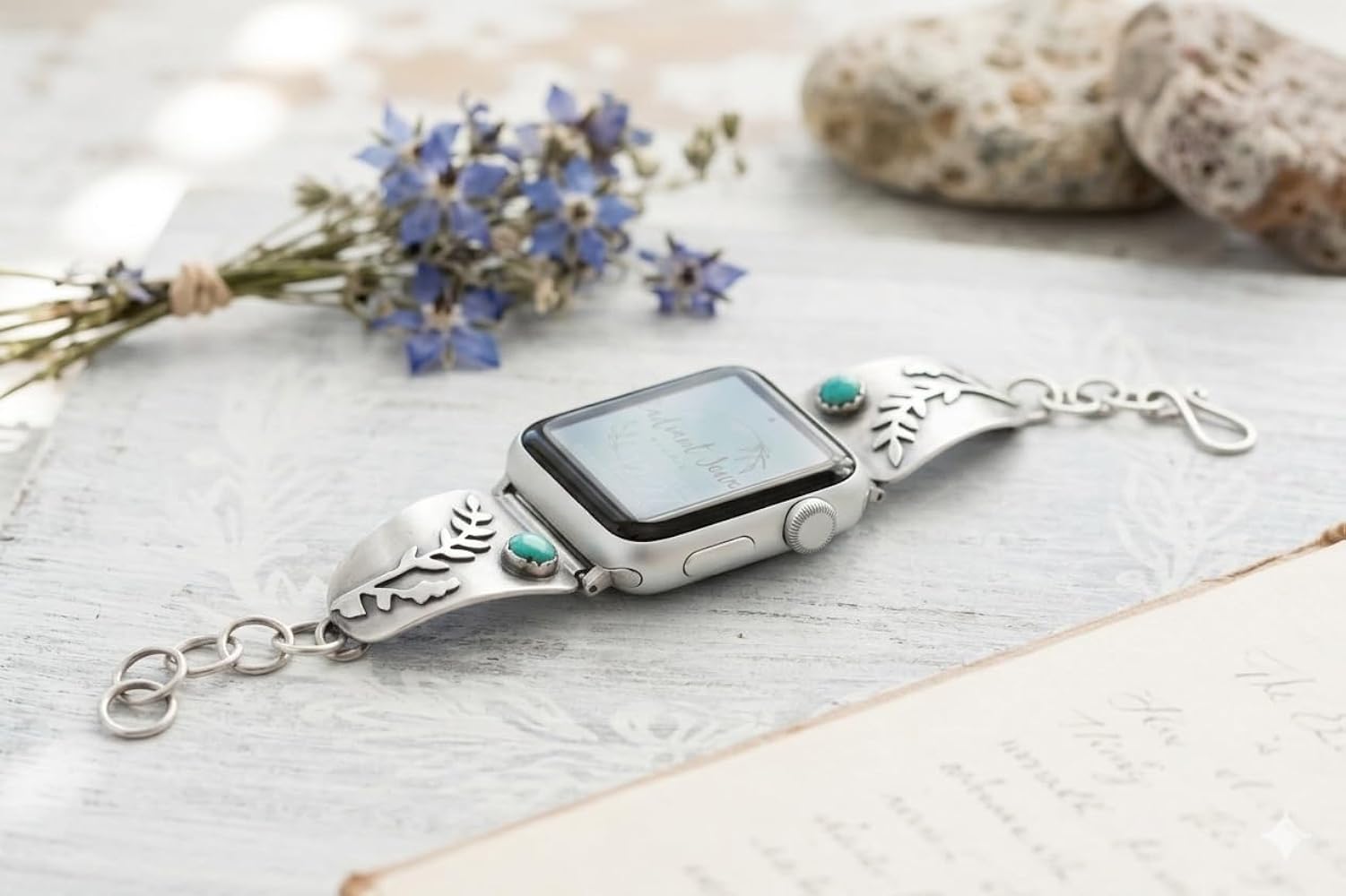 アクセサリー Apple Watch vintage - like silver band Amazon.com: Handcrafted Sterling Silver Watch Band with Turquoise