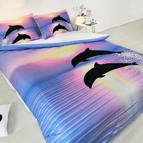 Miniatura 7 de Juego de cama de 3 piezas para niñas, color azul y morado, para niños, tamaño individual, matrimonial, Queen, King, para adultos, con funda de