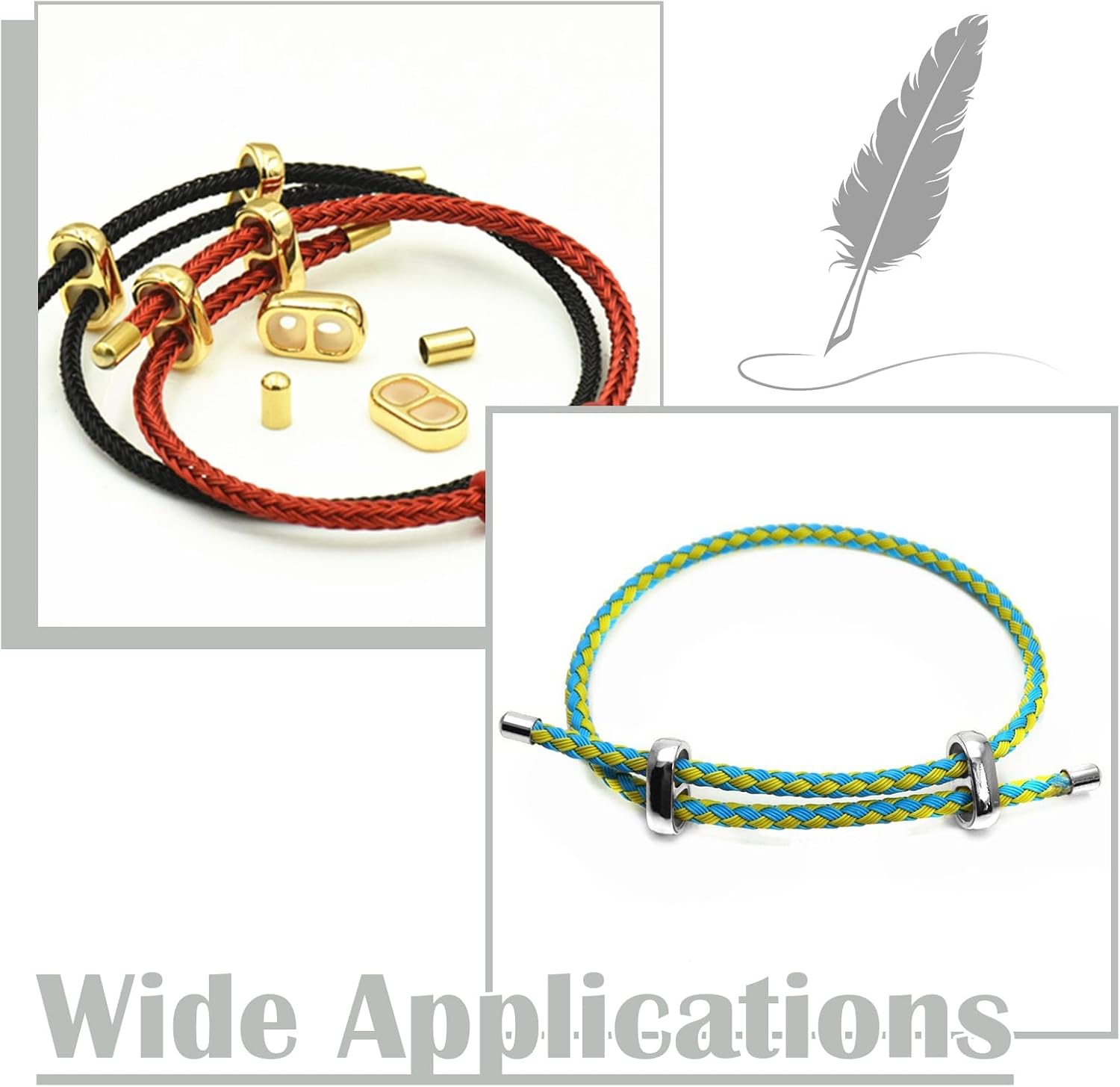 Stiesy 40 Pcs DIY Brass Cord Ends with Silicone Slides 2-Hole Adjustable Clasps & Insert Rubber Beads Findings for DIY Leather Cord Bracelet Necklace Repair Kits Jewelry Findings