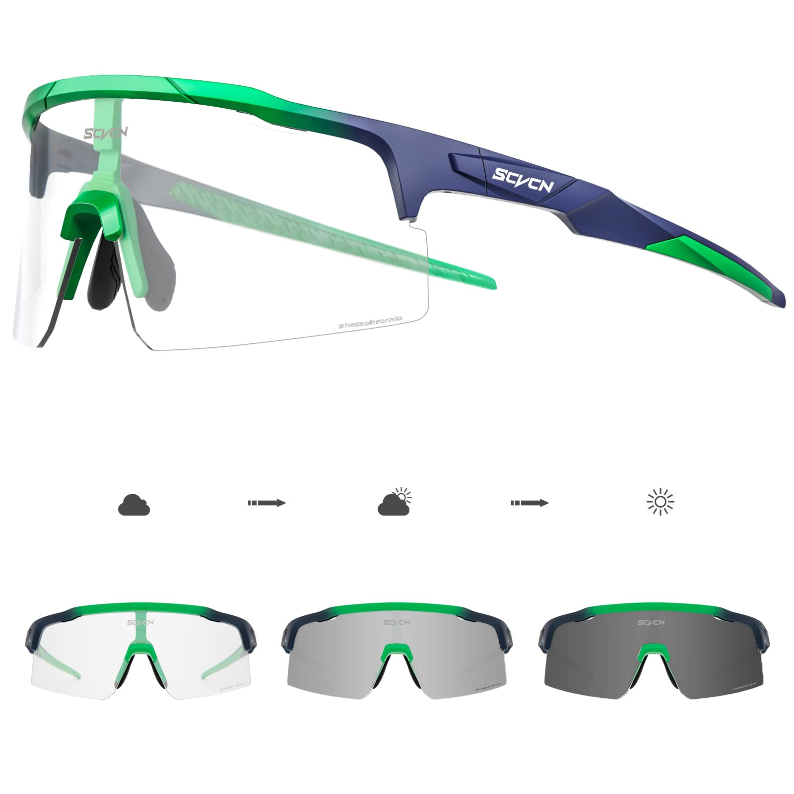 SCVCN Gafas de Ciclismo Fotocromáticas Deportivas Alto Contraste HD Mujeres Hombres Running Transparente MTB Bicicleta Conducción Pesca Golf