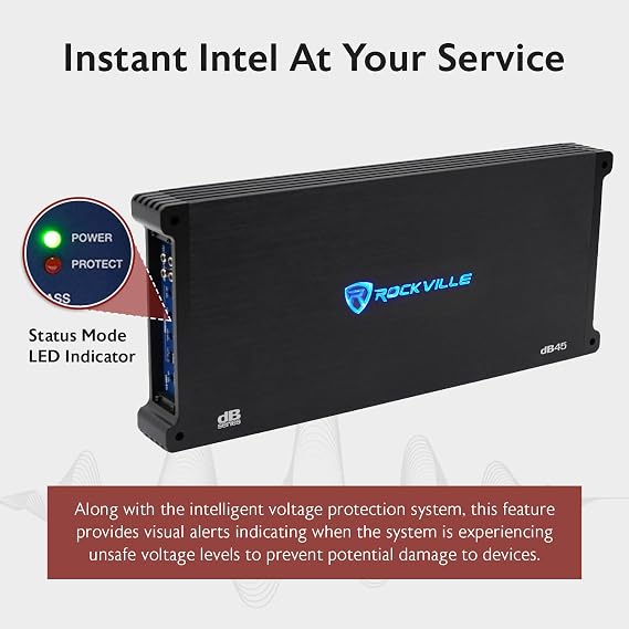 Rockville dB45 3200W 4-Channel 2-Ohm Car Amplifier, High-Speed MOSFET, Adjustable Crossover, LED, Remote Sub Control, Perfect for Car Audio and Subs