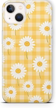 iPhone 13 Mini ile Uyumlu Sar  Kareli Papatya Desenli  effaf Telefon K l f