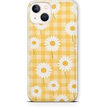 iPhone 13 Mini ile Uyumlu Sar  Kareli Papatya Desenli  effaf Telefon K l f