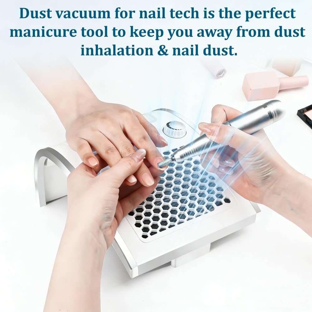 Nail Dust Collector, Professional Vacuum Fan for Nail Tech, Powerful Suction Nail Vacuum Fan 80W with Reusable Filter, Protable Nails Vacuum Fan Dust Collector for Beginners, Home & Salon
