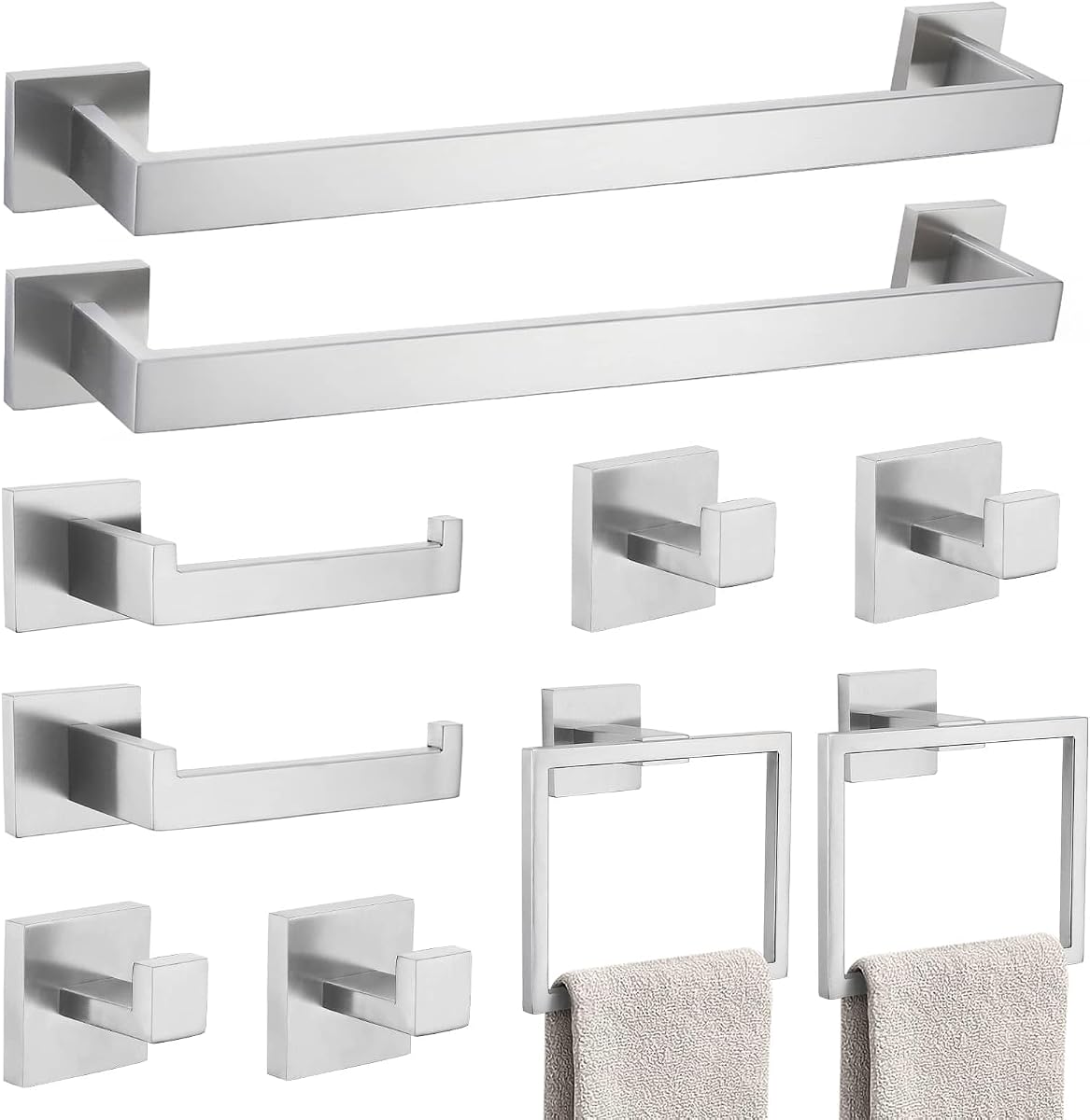Brushed Nickel 10-Piece Bathroom Hardware Accessories Set-Towel Bar & Holder Set for Bathroom,SUS304 Stainless Steel Bathroom Accessories Set Wall Mounted,16-Inch