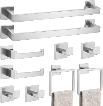 Brushed Nickel 10-Piece Bathroom Hardware Accessories Set-Towel Bar & Holder Set for Bathroom,SUS304 Stainless Steel Bathroom Accessories Set Wall Mounted,16-Inch