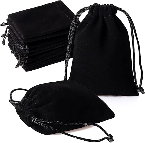 ENNIYU Bolsas de terciopelo de alta calidad con cordón, bolsas de joyería negras, bolsas de caramelos, bolsas de calendario de Adviento de 3 x 4,