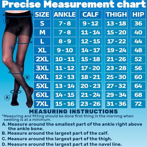 Made in USA - Extra Wide Womens Compression Pantyhose 20-30mmHg - Sheer Graduated Compression Stockings for Women Circulation during Pregnancy - Black, 2X-Large - A207BL53