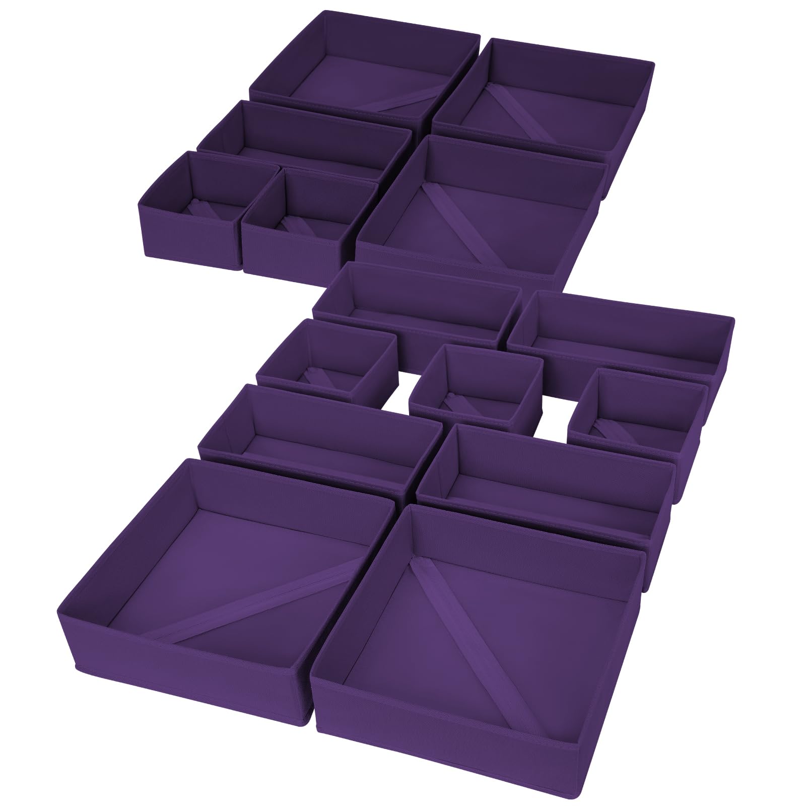 View 1 of DIMJ Drawer Organizer Clothes, 15 Pack, Foldable Fabric Bins, Purple