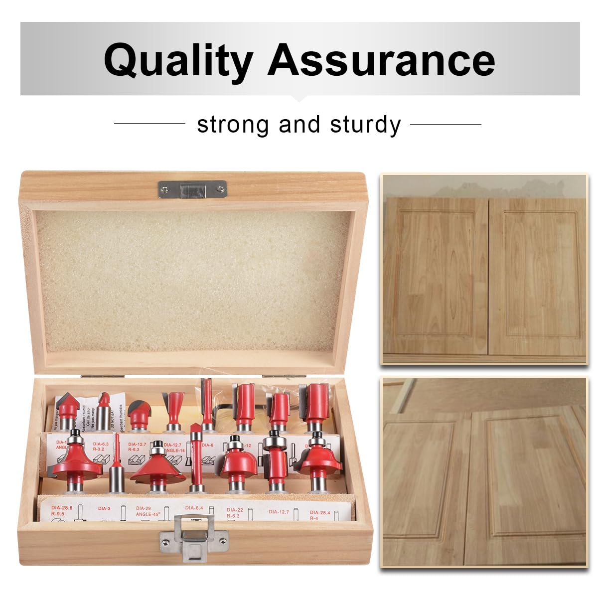 Set di Frese in Acciaio al Carbonio con Gambo da 8 mm, 15 Pezzi Set Professionale di Frese per la Lavorazione del Legno Fornito con Scatola in Legno per Lavori Manuali - Rosso