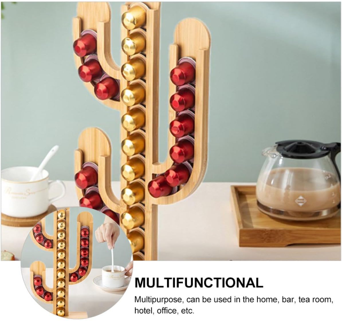 Unomor Cactus-shaped Storage Rack Coffee Pod Holder Organizer Bamboo Holder Coffee Accessories Bamboo Stand