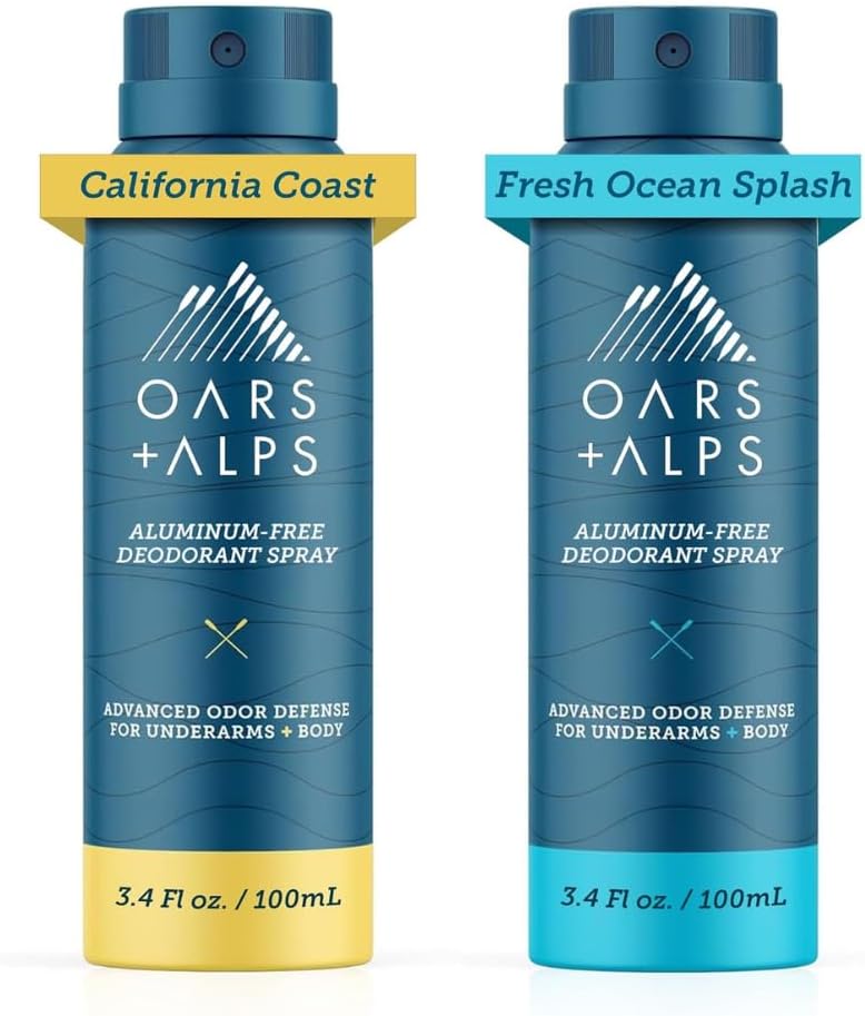 Oars + Alps Aluminum-Free Deodorant Spray Travel Size California Coast and Fresh Ocean Splash Bundle