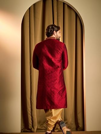 Sojanya (Since 1958, Men's Blue & Mustard Silk Dhoti Kurta Set