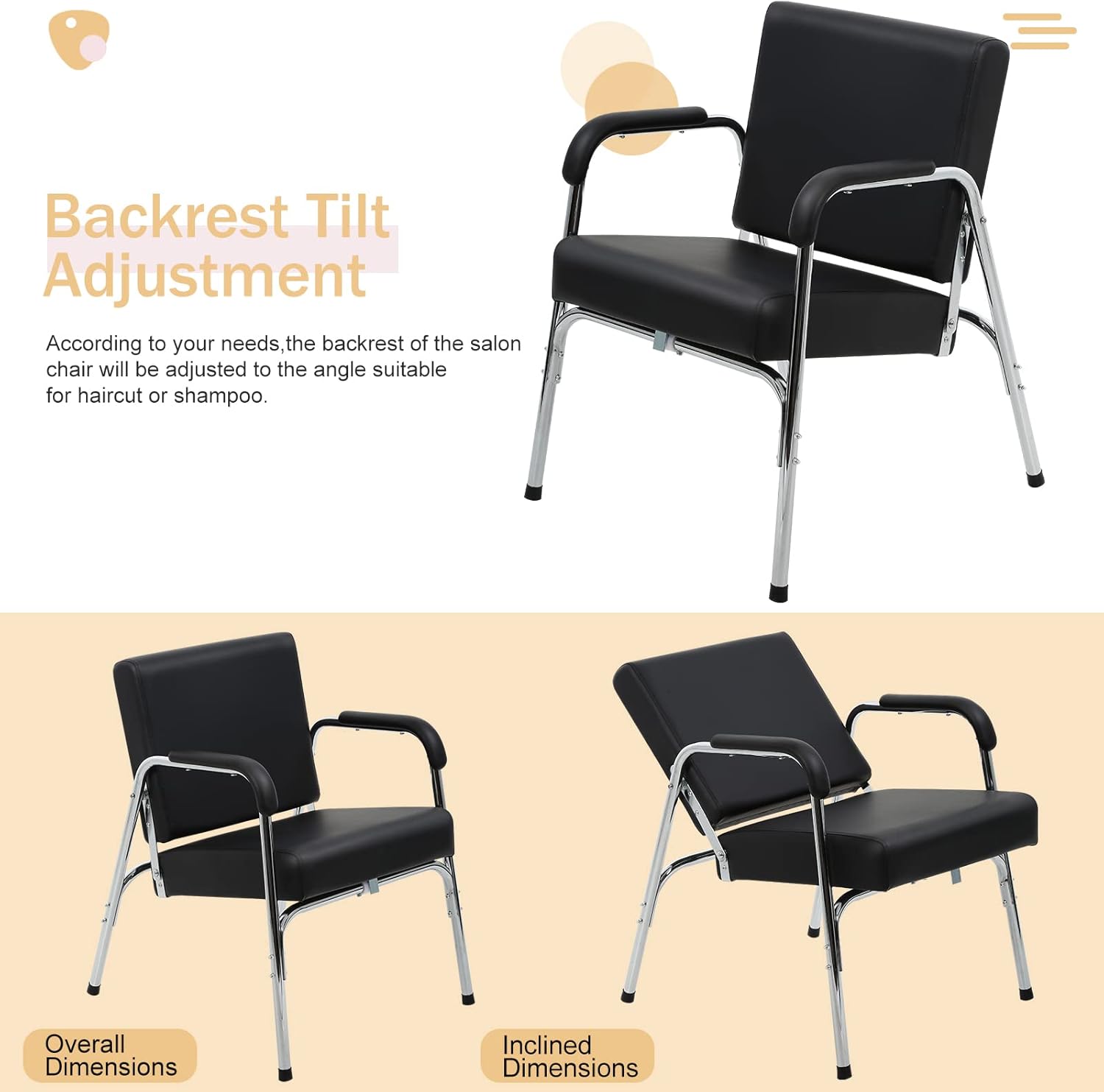 Shampoo Chair Portable Auto Reclining Salon Chair w/Heavy Duty Steel Frame Modern Fashion Comfortable Styling Hair Chair for Hair Stylist, Beauty Spa Barber Salon Chairs, Black