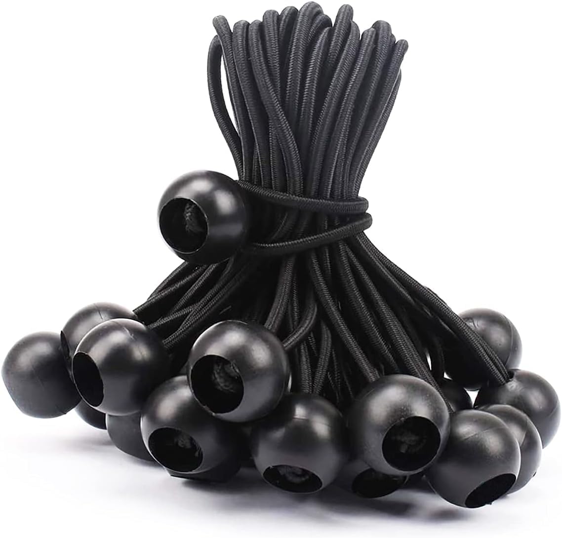 50 Pcs 6 Inches Ball Bungee Cords, Black Heavy Duty Tarp Bungee Cord with Ball, 4mm Thickness Weather Resistant Tie Down Strap, Use for Camping, Tents, Holding Wire and Hoses