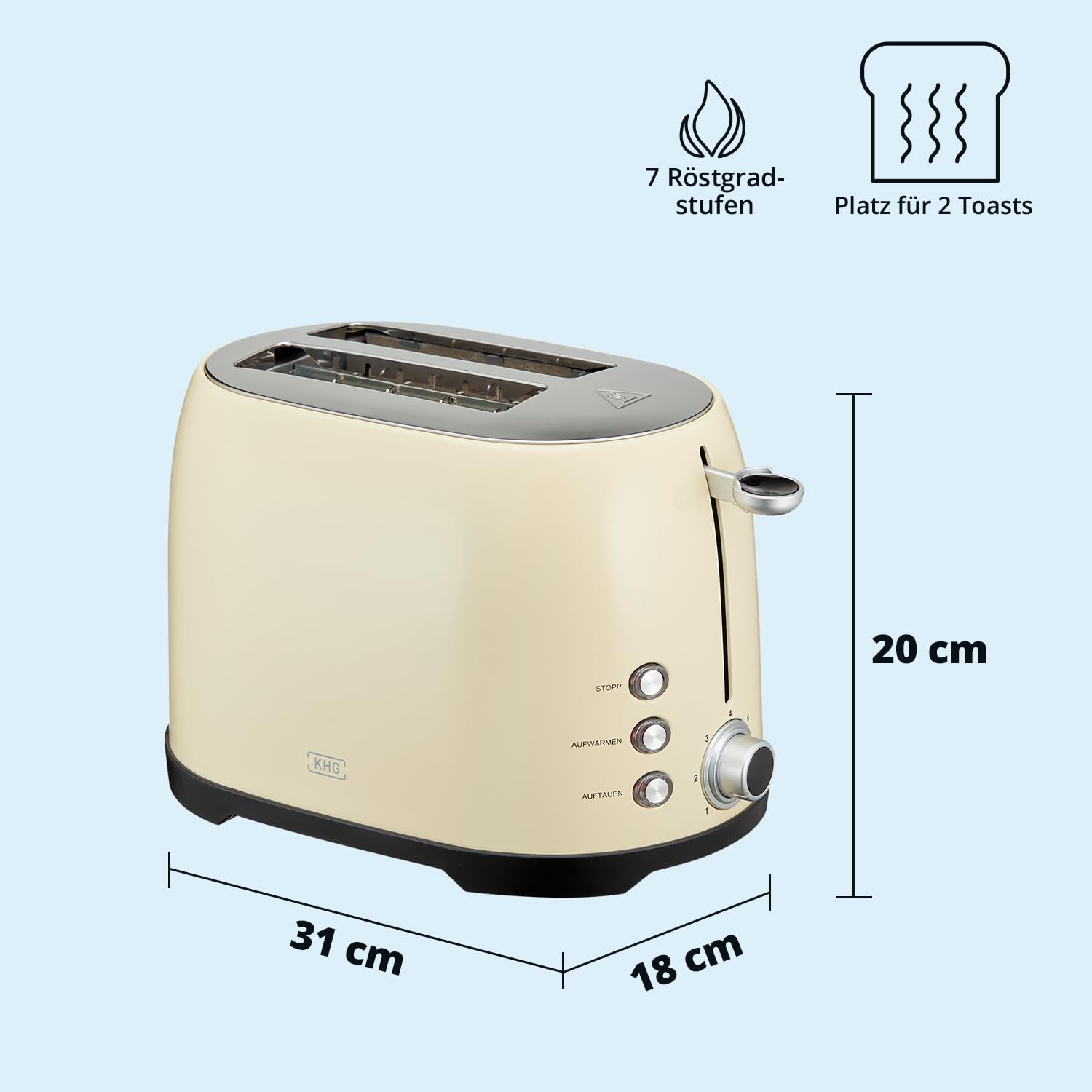 KHG Retro Frühstücksset Toaster 2 Scheiben 800W Kaffeemaschine 1,5L 12 Tassen 900W 2-teilig Creme