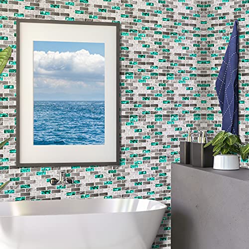 Lagute Peel And Stick Tiles Backsplash, Self Adhesive Tile Stick On Tile For Kitchen And Bathroom Wall Decor, 12" X 12", Green Emerald And Marble /10-Sheet #TOP6